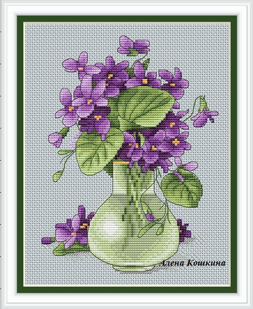 Violets in a vase - PDF Cross Stitch Pattern