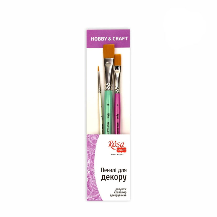 Rosa Studio Paint Brush Set N3 - FOR DECOR. synthetic round and flat. 3 pieces (N1,8,16).