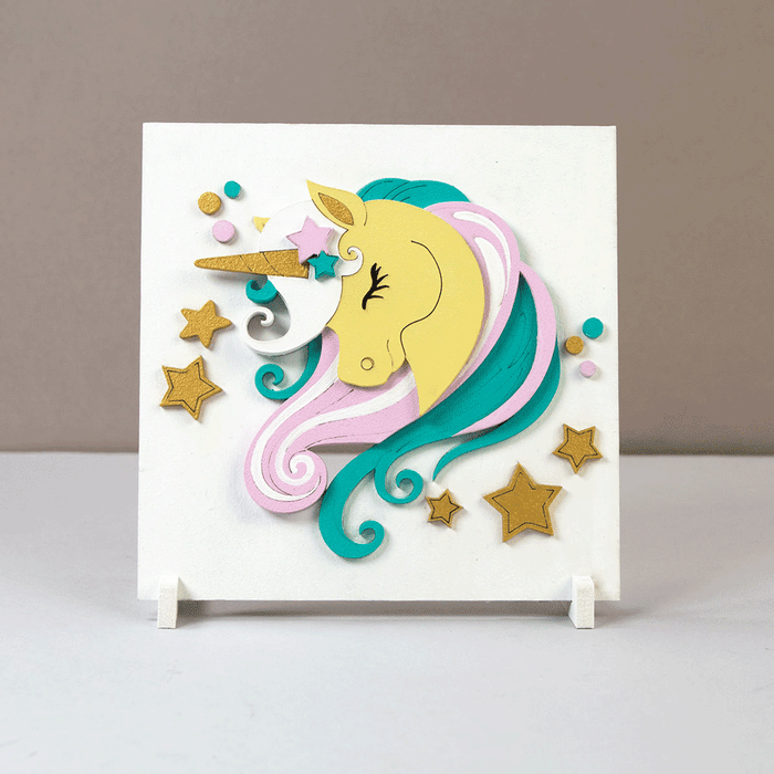 Rosa Talent Star Unicorn - 3D Painting on Primed Fiberboard Set. Create Your DIY Decoration. 7.09*7.09 inches.