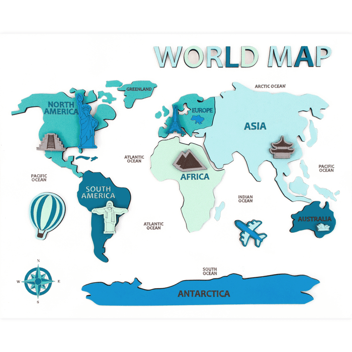 Rosa Talent World Map 3D Painting Set, MDF, 12.01*14.76 inches