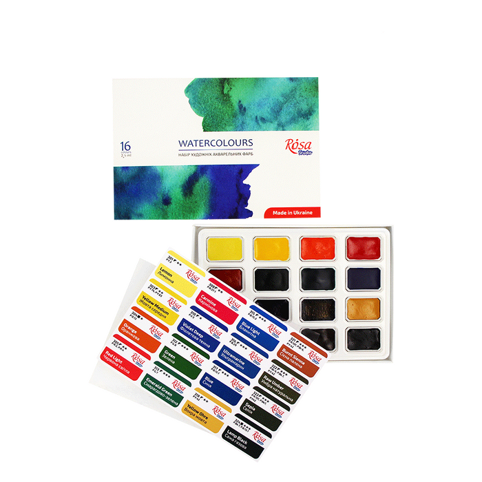 Rosa Studio Watercolor Paint Set. 16 Colors. Full Pans. Cardboard 340204.
