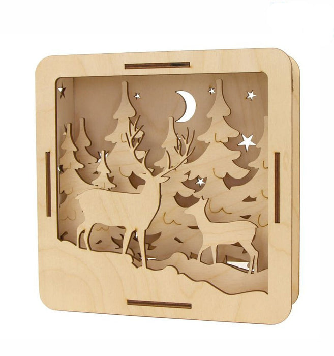 Rosa Talent Deer in the Forest - 3D composition on plywood. 7.87 x 7.87 inches