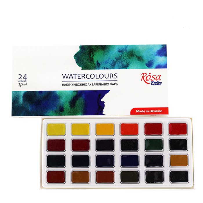 Rosa Studio Watercolor Paint Set. 24 Colors. Full Pans. Cardboard 340324.