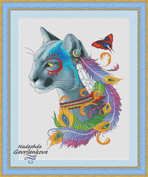 Amerindian cougar - PDF Counted Cross Stitch Pattern - Wizardi