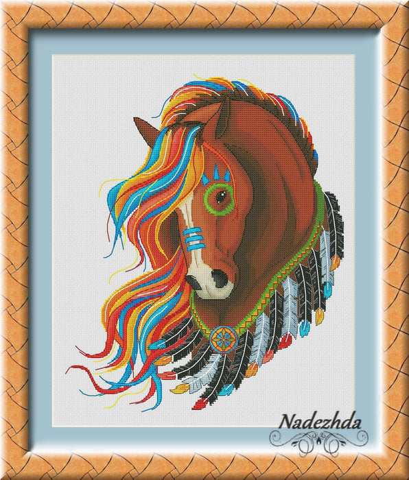 Amerindian Mustang" (brown) - PDF Counted Cross Stitch Pattern - Wizardi