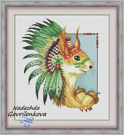 Amerindian Squirrel - PDF Counted Cross Stitch Pattern - Wizardi