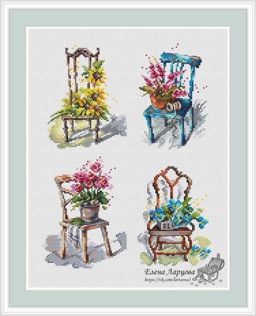 Aquarelle Chairs - PDF Cross Stitch Pattern - Wizardi