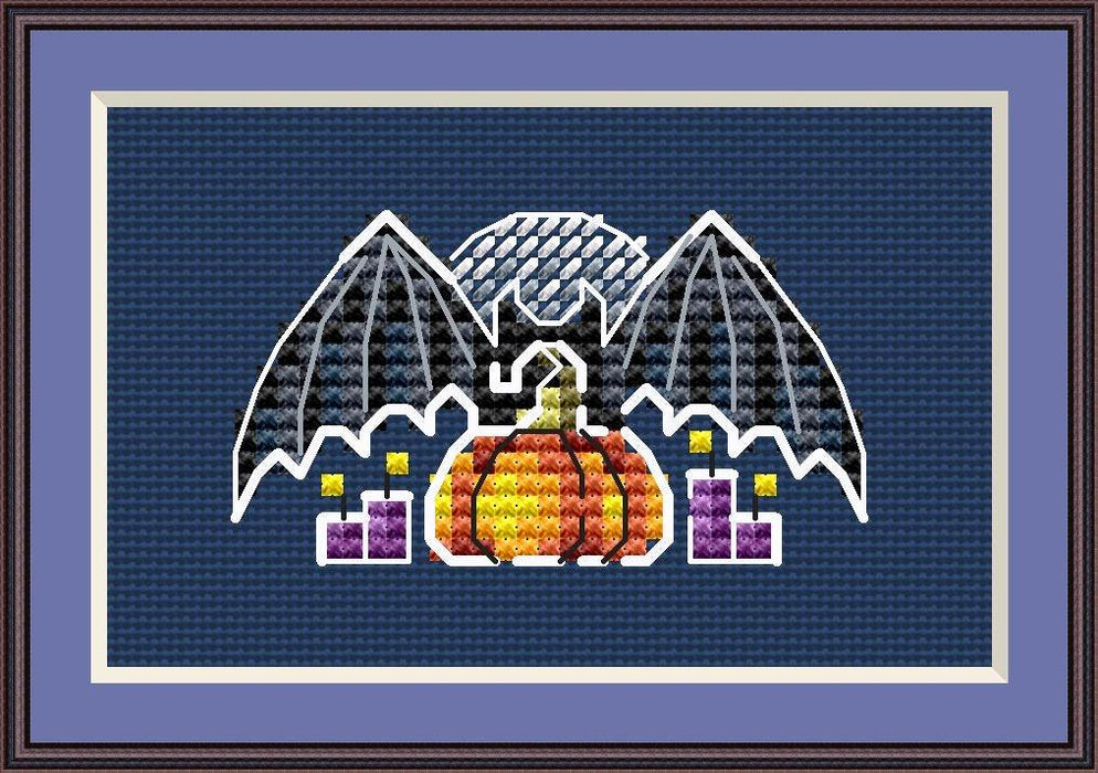 Area of Darkness Halloween Bat with Pumpkin Counted Cross Stitch Pattern - Free for Subscribers - Wizardi