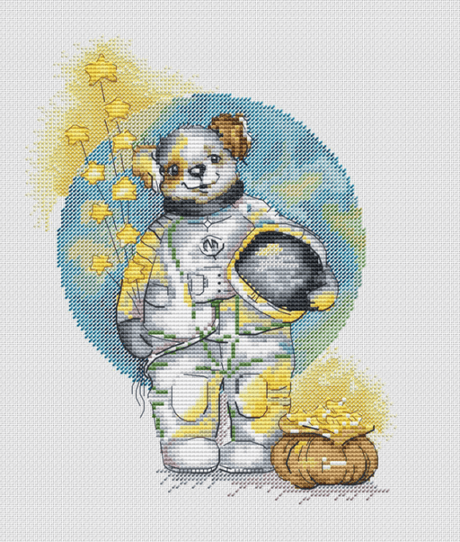Astronaut Dog with Goodies - PDF Cross Stitch Pattern - Wizardi