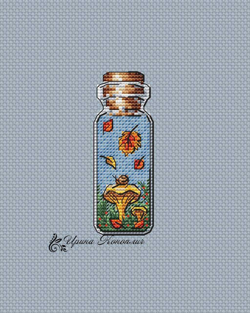 Autumn Bottle on Plastic Canvas - PDF Counted Cross Stitch Pattern - Wizardi