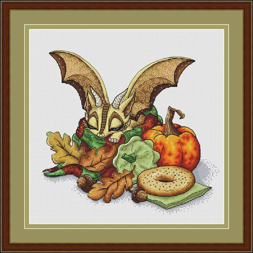 Autumn Dragon with Pumpkin - PDF Cross Stitch Pattern - Wizardi