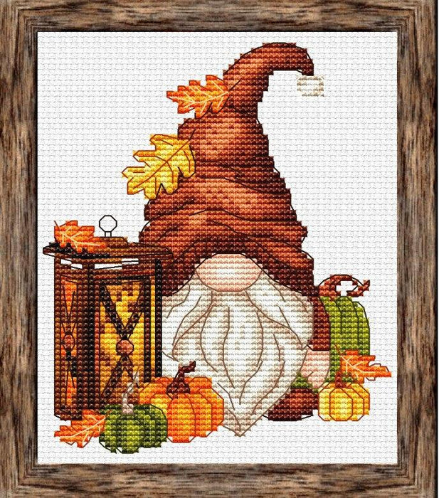 Autumn Gnome with Lantern - PDF Cross Stitch Pattern - Wizardi