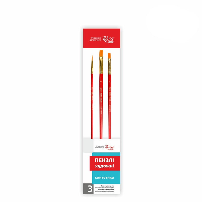 Rosa Start Set of paint brushes 5. Synthetic. 3pc. Flat N 8,10. Round N2.