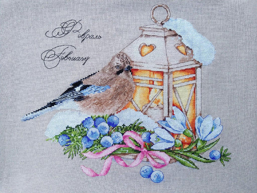 Bird with a Lamp. Februaryy. Calendar Series - PDF Cross Stitch Pattern - Wizardi