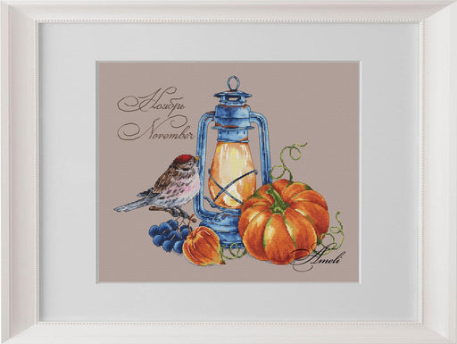 Bird with a Pumpkin. November. Calendar Series - PDF Cross Stitch Pattern - Wizardi