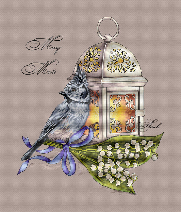 Bird with the Lamp. May. Calendar Series - PDF Cross Stitch Pattern - Wizardi