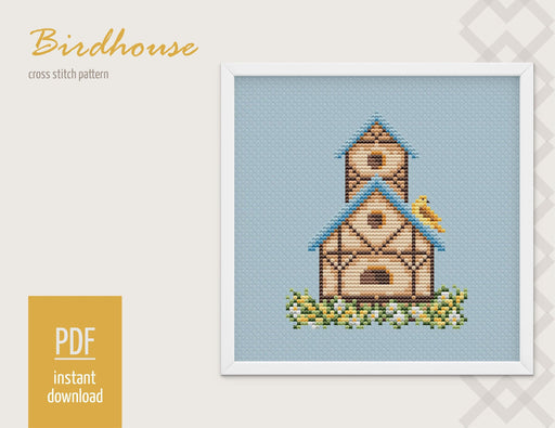 Birdhouse Cross stitch pattern, Spring Modern Cross Stitch Chart, Garden Cross stitch pattern PDF, Needlepoint Pattern, Embroidery design - Wizardi