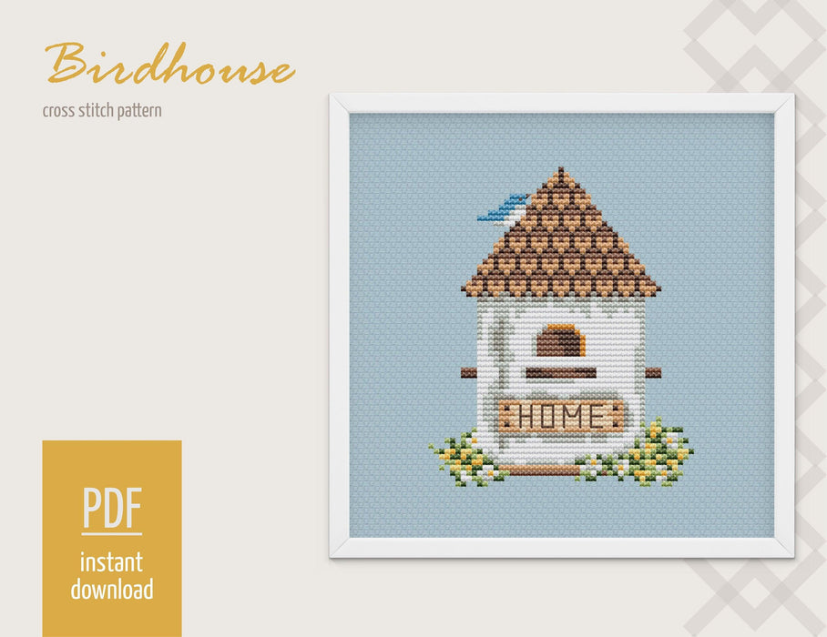 Birdhouse Cross stitch pattern, Spring Modern Cross Stitch Chart, Garden Cross stitch pattern PDF, Needlepoint Pattern, Embroidery design - Wizardi