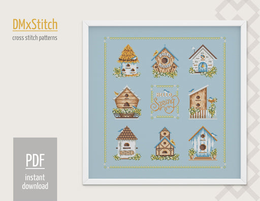 Birdhouse Sampler Cross stitch pattern Garden Cross Stitch pdf Modern cross stitch pattern Easy cross stitch Counted cross stitch Summer - Wizardi