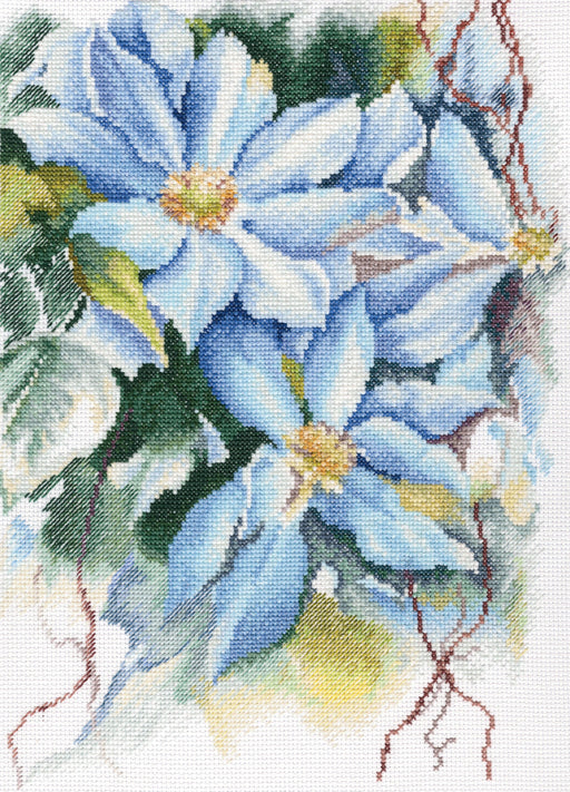 Blue clematis M546 Counted Cross Stitch Kit - Wizardi