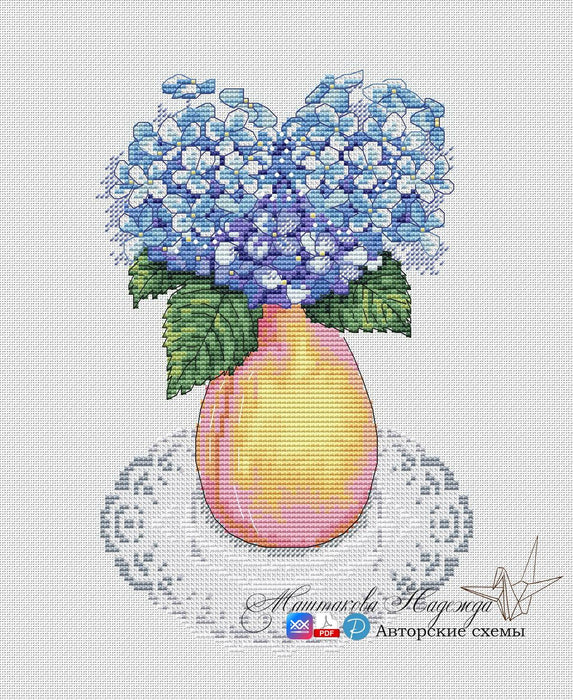 Blue Hydrangea - PDF Cross Stitch Pattern - Wizardi