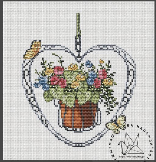Bouquet in the Heart. Flowers - PDF Cross Stitch Pattern - Wizardi