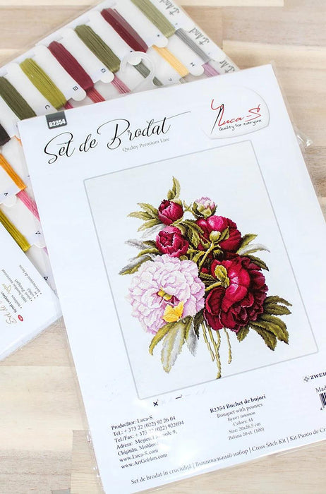 Bouquet with peonies B2354L Counted Cross-Stitch Kit - Wizardi