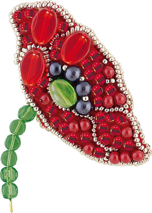 BP-175C Beadwork kit for creating brooch Crystal Art "Red petals" - Wizardi