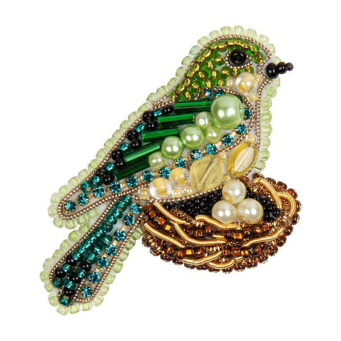 BP-314C Beadwork kit for creating brooch Crystal Art "Bird in the nest" - Wizardi
