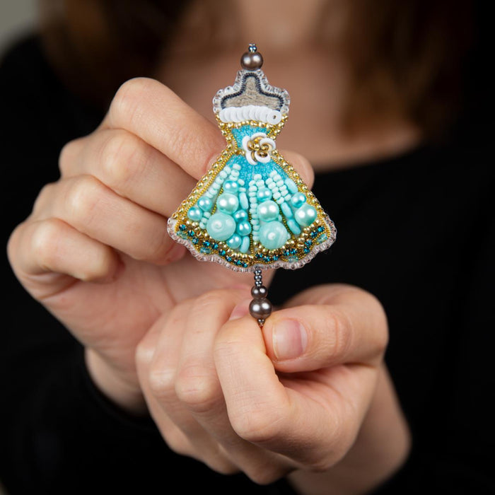 BP-322C Beadwork kit for creating brooch Crystal Art "Dress" - Wizardi