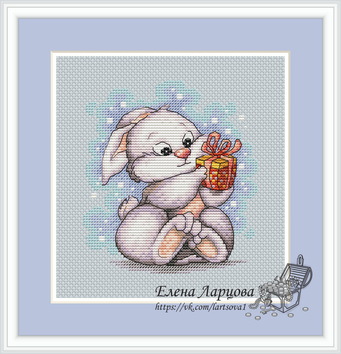Bunny with a Gift - PDF Cross Stitch Pattern - Wizardi