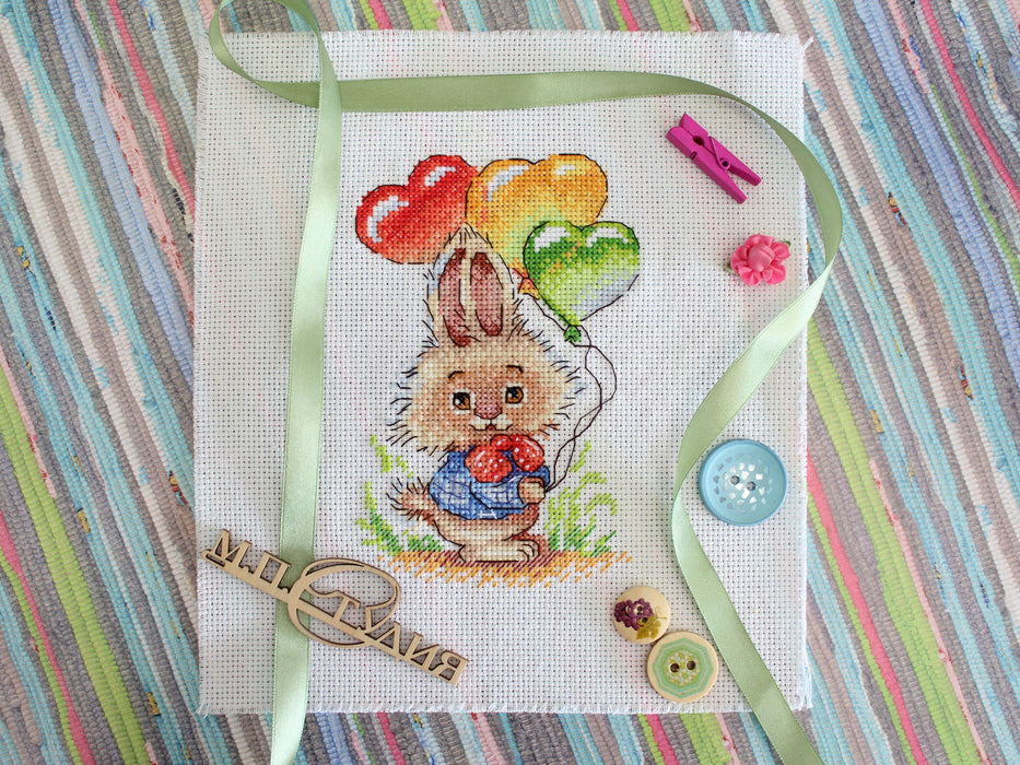 Bunny with Balloons SM-556 Counted Cross Stitch Kit - Wizardi