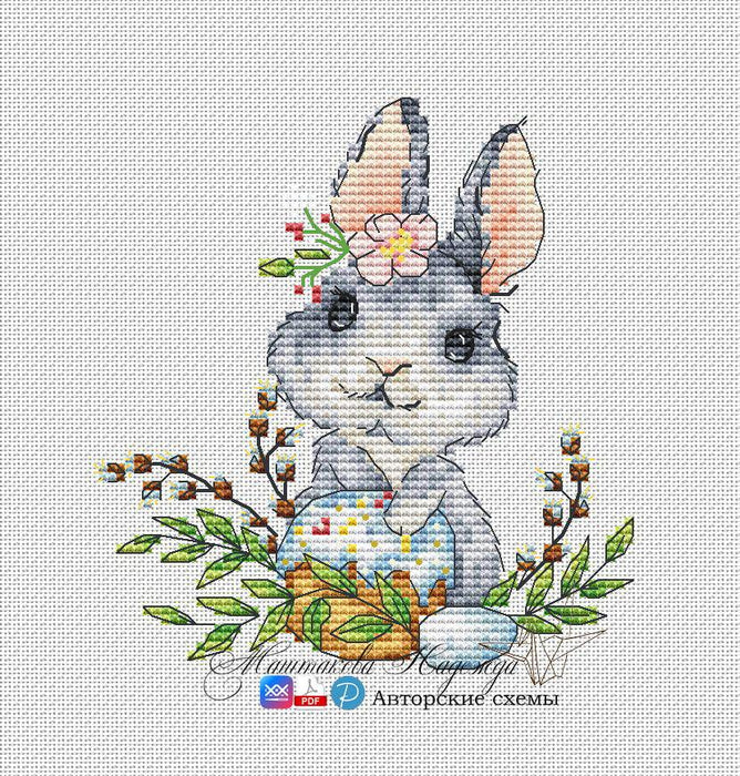 Bunny. With Easter Flowers - PDF Cross Stitch Pattern - Wizardi