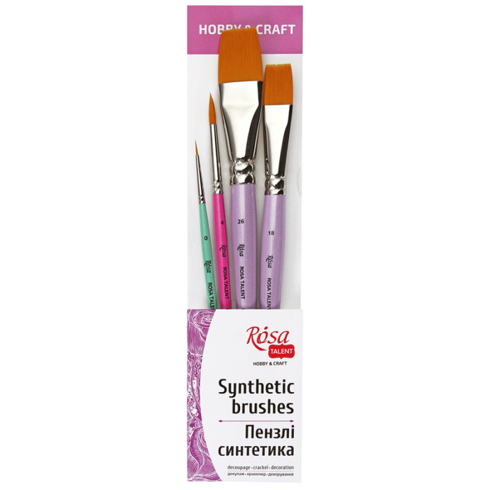 Rosa Studio Paint Brush Set N4 - FOR DECOR. synthetic round and flat. 4 pieces (N0,4,18,26).