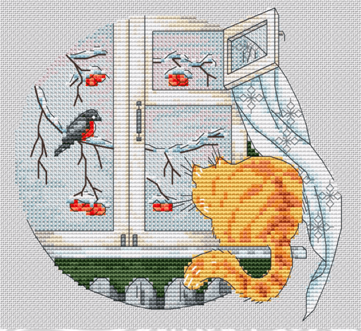 Cat at the Window - PDF Cross Stitch Pattern - Wizardi