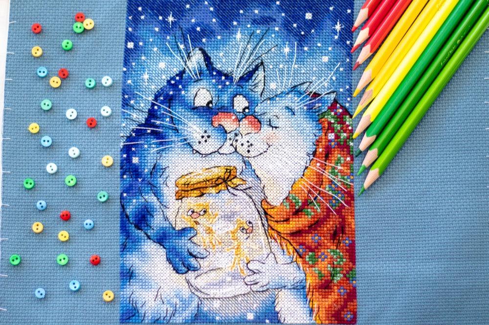 Cat Love. Blue Cat - PDF Cross Stitch Pattern - Wizardi