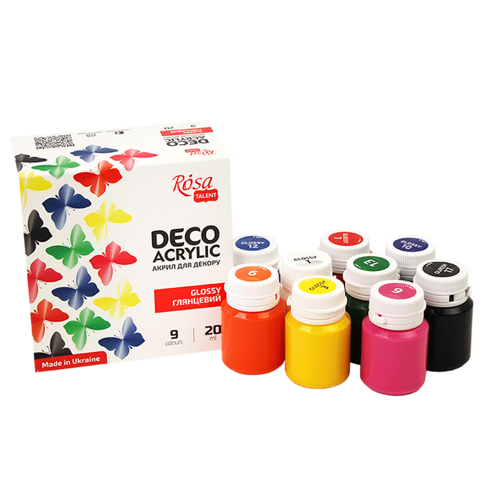 Rosa Talent Glossy Acrylic Paint Set for Decor 9 colors (0.68 oz each)