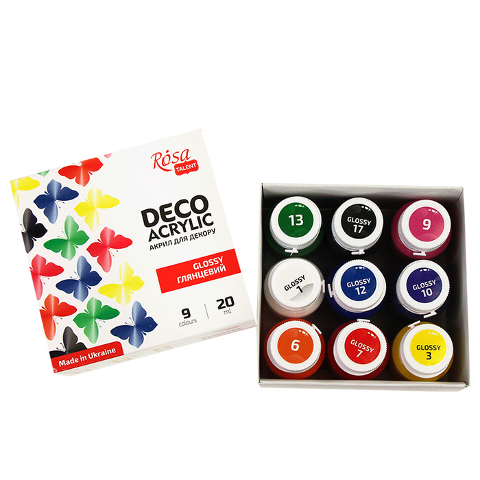 Rosa Talent Glossy Acrylic Paint Set for Decor 9 colors (0.68 oz each)