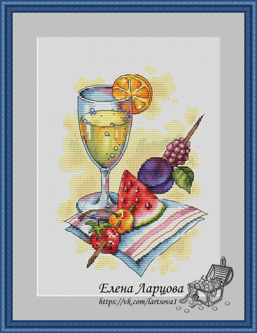 Champagne with Fruits - PDF Cross Stitch Pattern - Wizardi