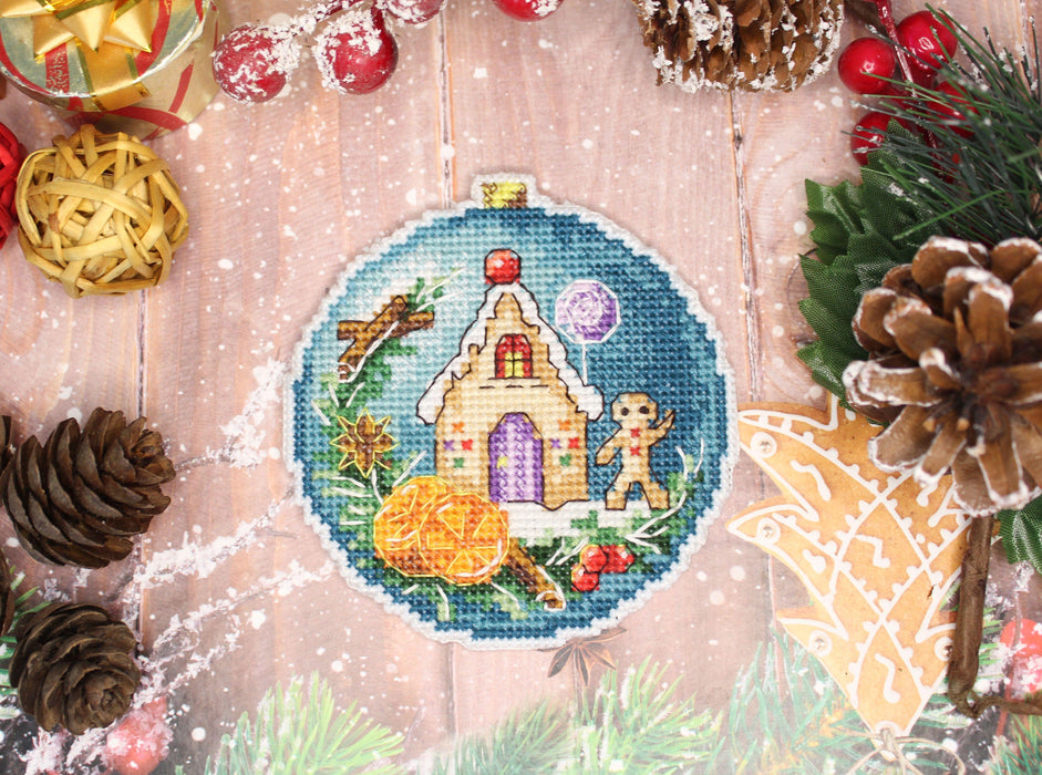 Christmas Ball. Gingerbread House P-708 Plastic Canvas Counted Cross Stitch Kit - Wizardi