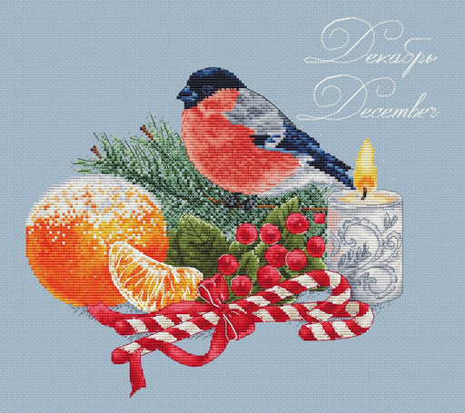 Christmas Bullfinch. December. Calendar Series - PDF Cross Stitch Pattern - Wizardi