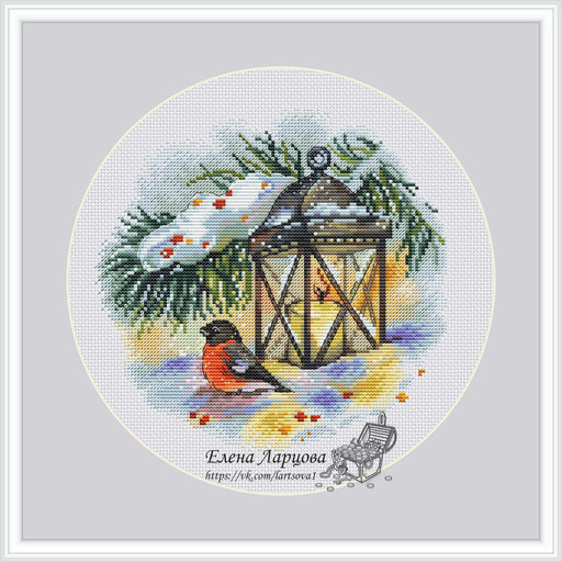 Christmas Bullfinch with Light - PDF Cross Stitch Pattern - Wizardi