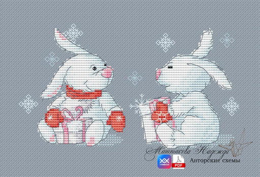Christmas Bunnies - PDF Free Cross Stitch Pattern - Wizardi