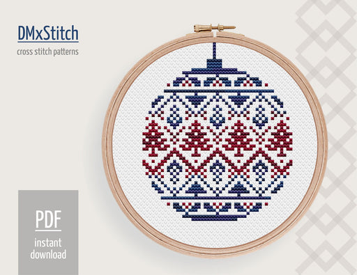Christmas ornament ball Free Cross stitch pattern Folk Cross Stitch pdf Modern cross stitch pattern Scandinavia cross stitch Counted cross stitch - Wizardi