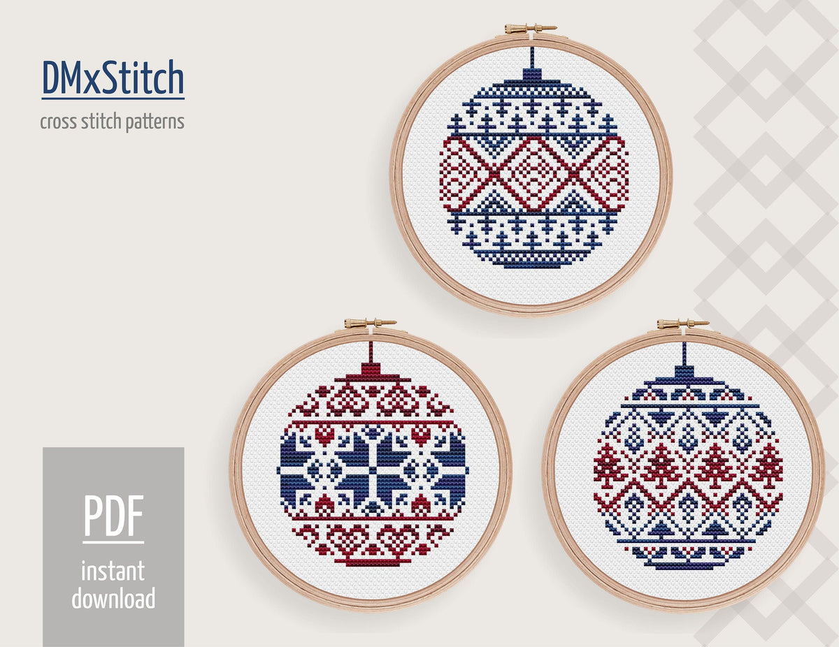 Country Folk Christmas Ornaments - Cross Stitch Pattern