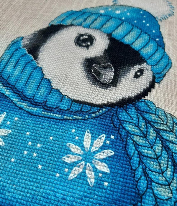 Christmas Penguin (blue) - PDF Counted Cross Stitch Pattern - Wizardi