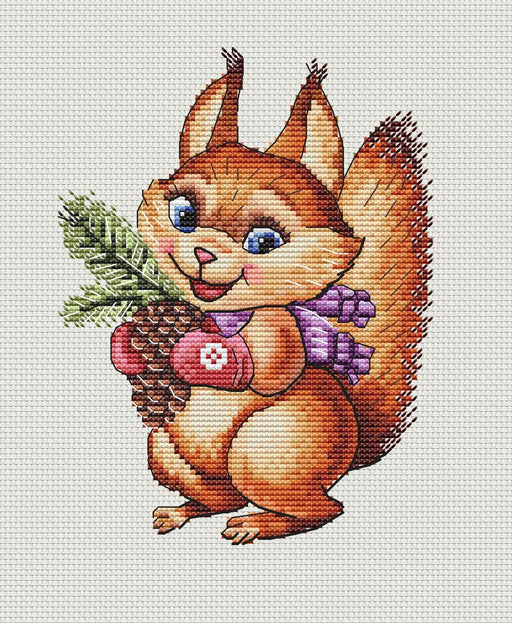 Christmas Squirrel. Little Animal - PDF Cross Stitch Pattern - Wizardi