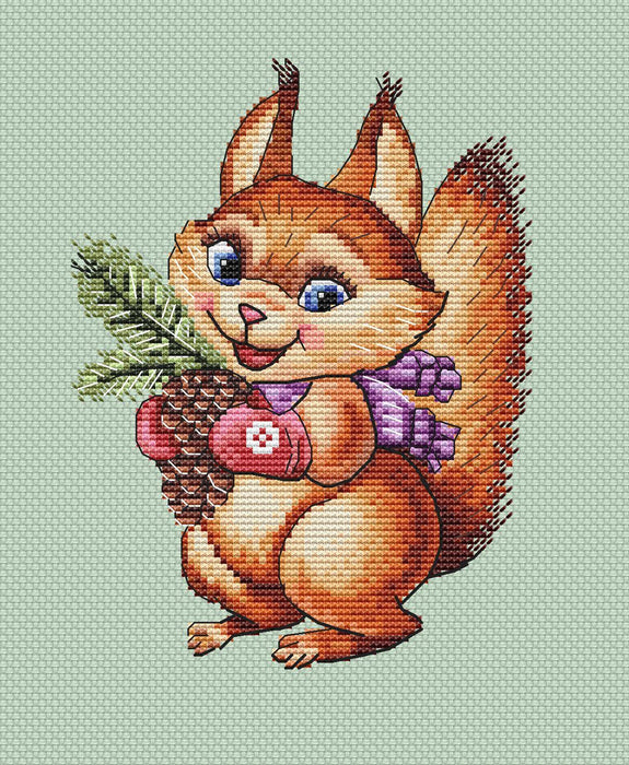 Christmas Squirrel. Little Animal - PDF Cross Stitch Pattern - Wizardi