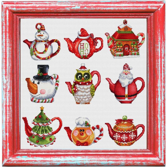 Christmas teapots - PDF Cross Stitch Pattern - Wizardi