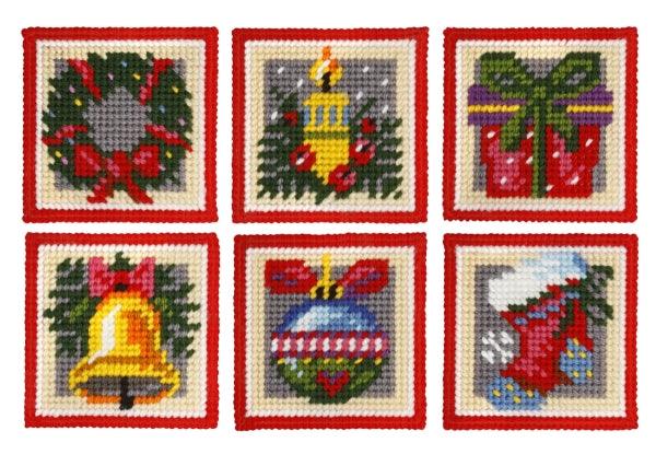 Coaster needlepoint (halfstitch) kit set of 6 designs "Christmas time" 5106 - Wizardi